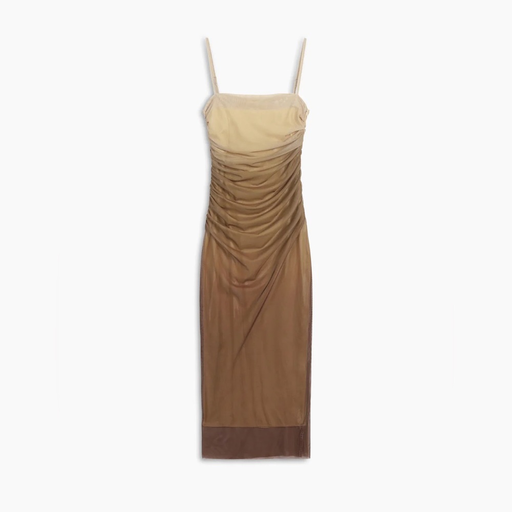 Cappuccino Ombre Mesh Zippered Long Dress